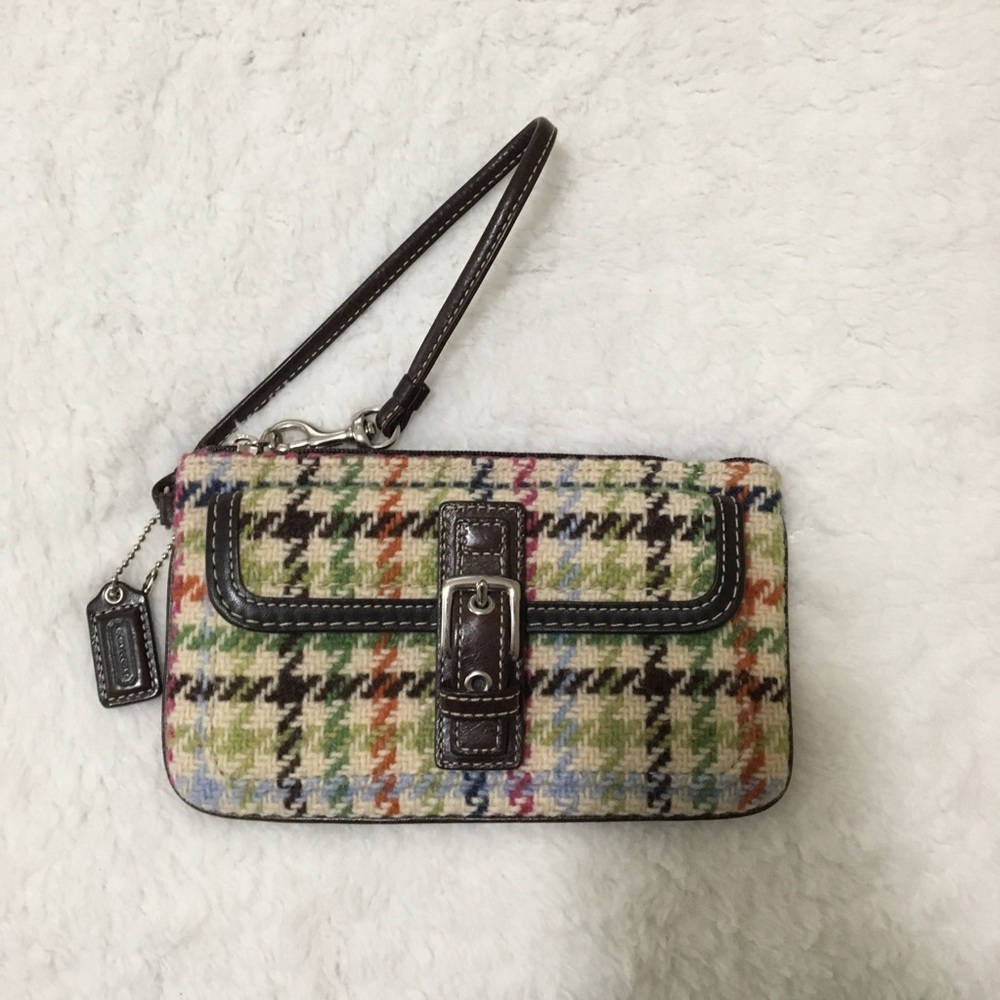 COACH Wool/Leather Hampton Tattersall Wristlet